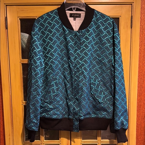 NWOT St. John Women’s Blue/Turquoise and Black Bomber Style Jacket - Picture 1 of 14